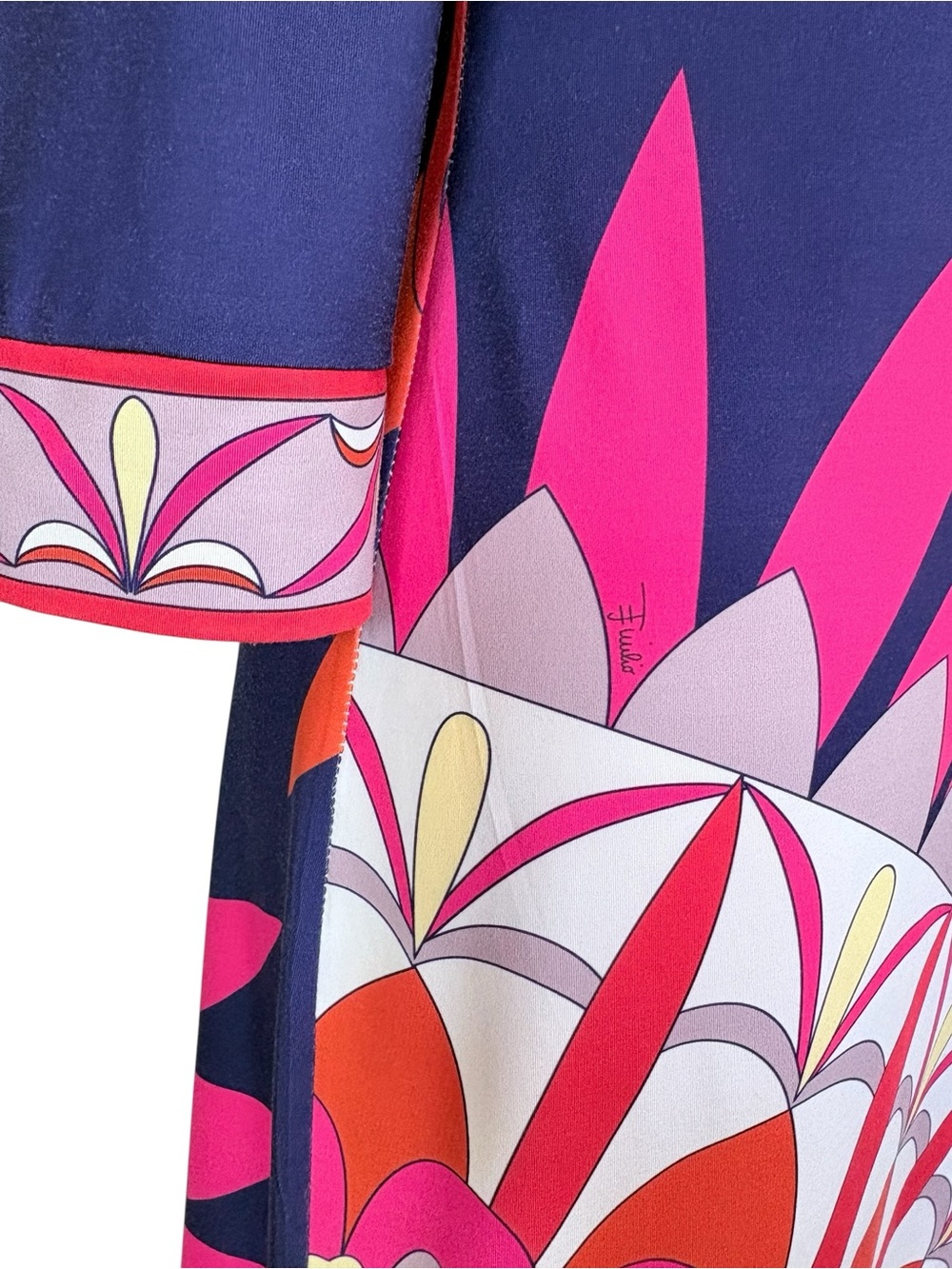 VTG Emilio Pucci 100% Silk Navy Multicolor Floral Midi Jersey Dress SZ 36 IT - Picture 6 of 14